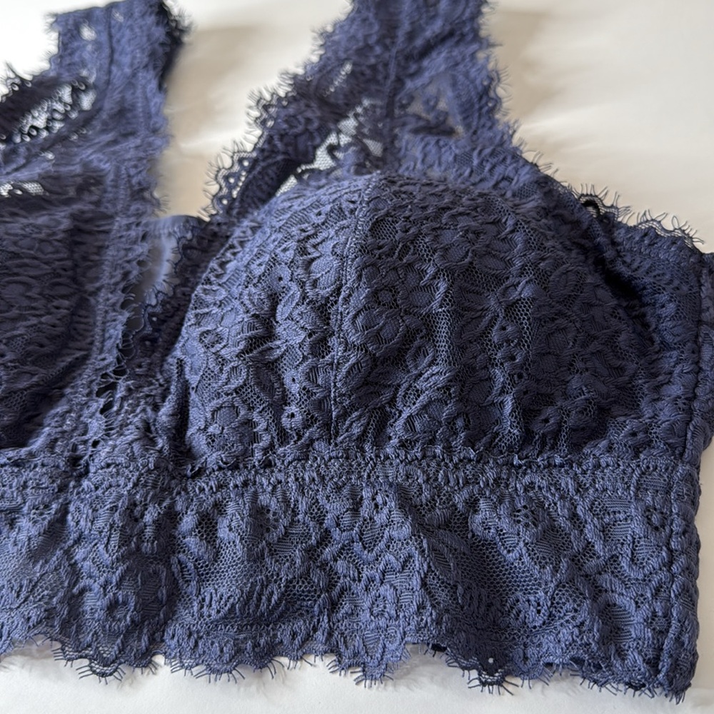 Aerie Eyelash Lash Lace Padded Bralette Navy Blue XL - Picture 4 of 12